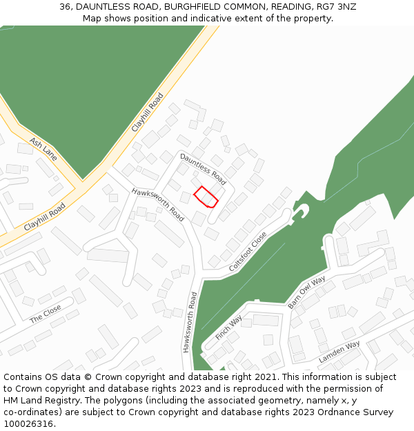 36, DAUNTLESS ROAD, BURGHFIELD COMMON, READING, RG7 3NZ: Location map and indicative extent of plot