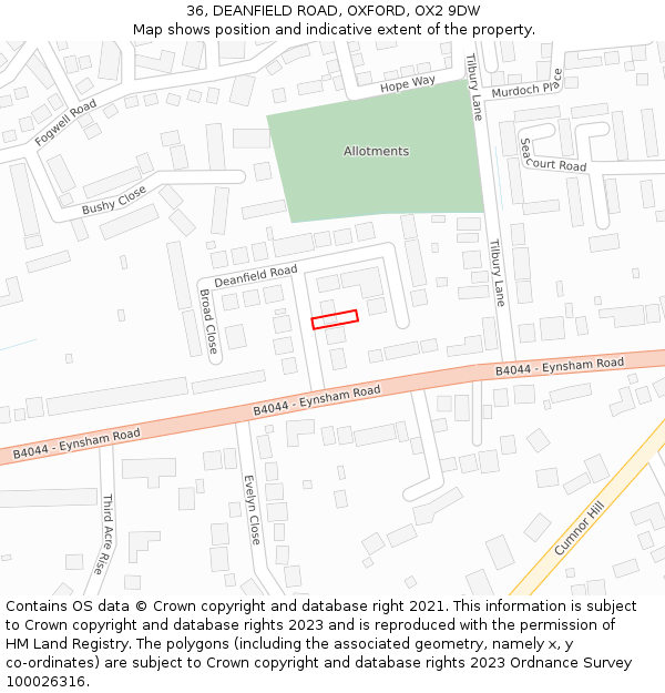 36, DEANFIELD ROAD, OXFORD, OX2 9DW: Location map and indicative extent of plot