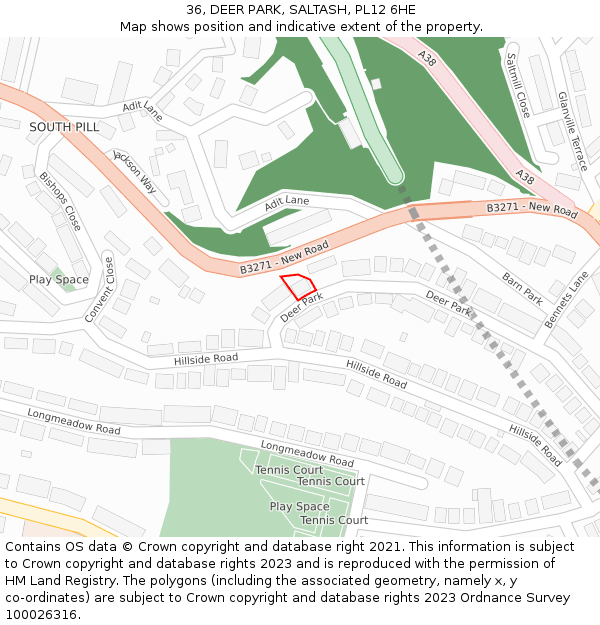 36, DEER PARK, SALTASH, PL12 6HE: Location map and indicative extent of plot