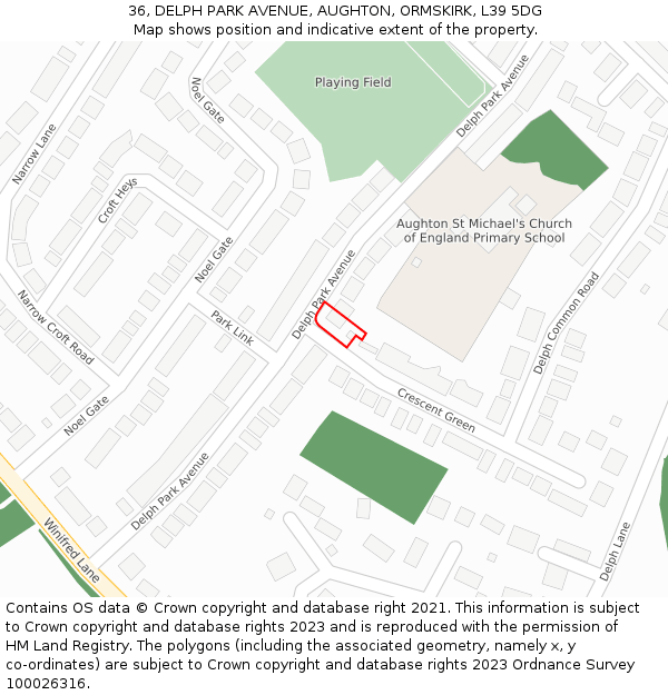 36, DELPH PARK AVENUE, AUGHTON, ORMSKIRK, L39 5DG: Location map and indicative extent of plot