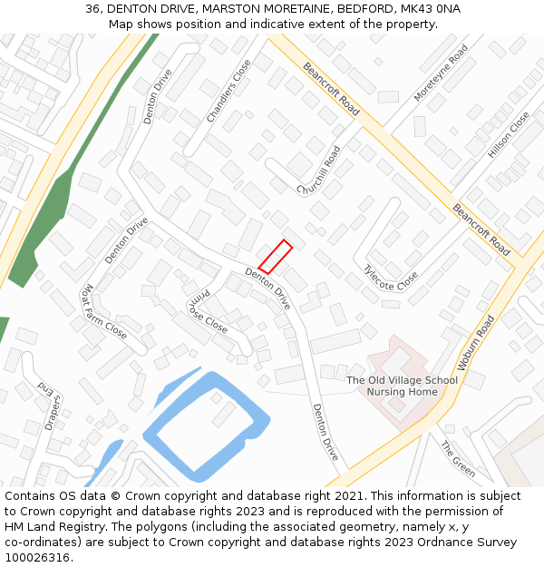 36, DENTON DRIVE, MARSTON MORETAINE, BEDFORD, MK43 0NA: Location map and indicative extent of plot