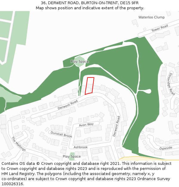 36, DERWENT ROAD, BURTON-ON-TRENT, DE15 9FR: Location map and indicative extent of plot