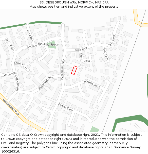 36, DESBOROUGH WAY, NORWICH, NR7 0RR: Location map and indicative extent of plot