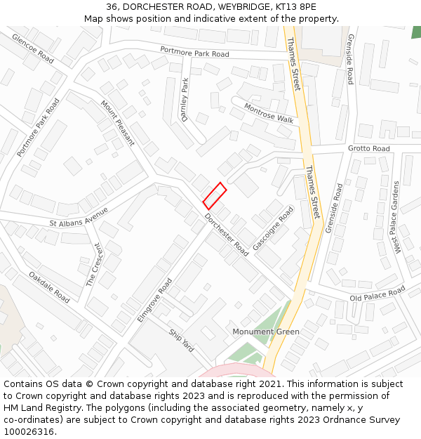 36, DORCHESTER ROAD, WEYBRIDGE, KT13 8PE: Location map and indicative extent of plot