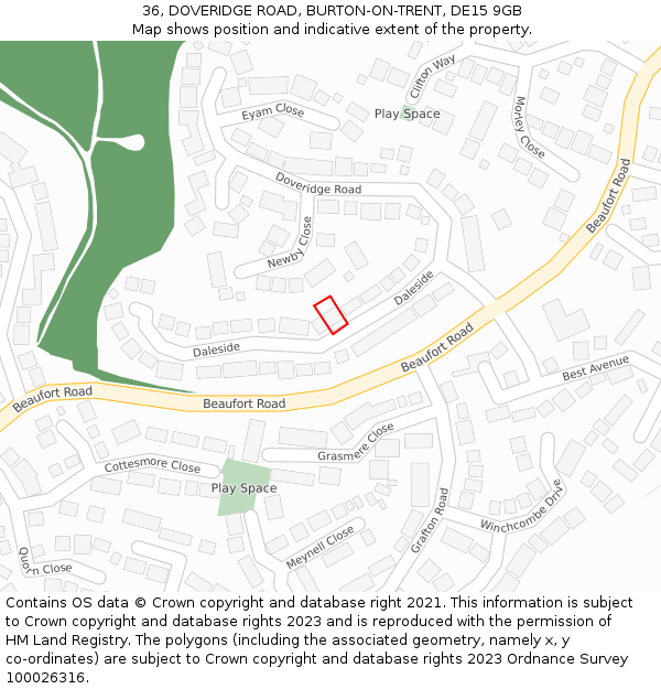 36, DOVERIDGE ROAD, BURTON-ON-TRENT, DE15 9GB: Location map and indicative extent of plot