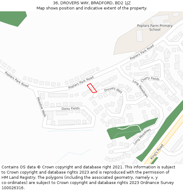 36, DROVERS WAY, BRADFORD, BD2 1JZ: Location map and indicative extent of plot