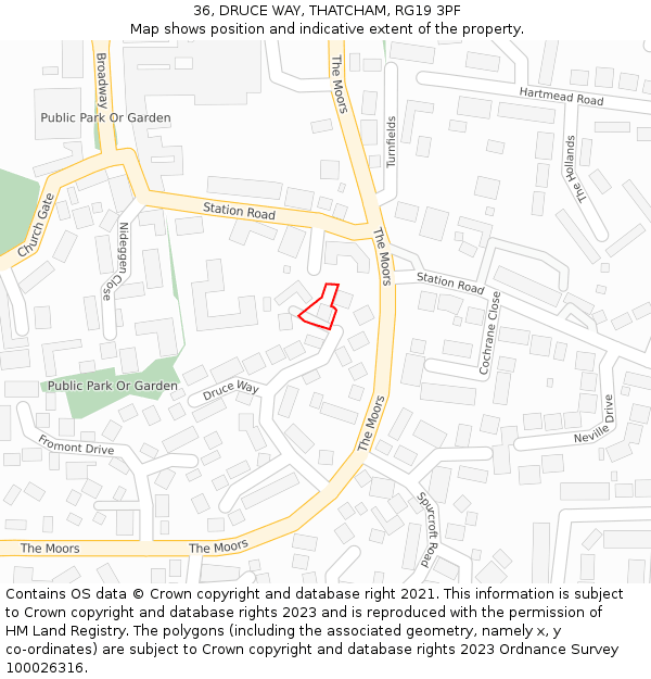 36, DRUCE WAY, THATCHAM, RG19 3PF: Location map and indicative extent of plot