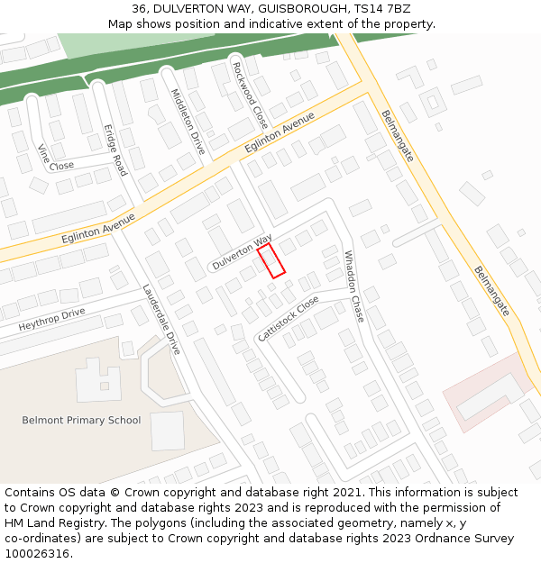 36, DULVERTON WAY, GUISBOROUGH, TS14 7BZ: Location map and indicative extent of plot