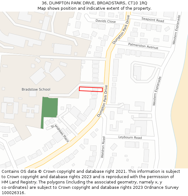 36, DUMPTON PARK DRIVE, BROADSTAIRS, CT10 1RQ: Location map and indicative extent of plot