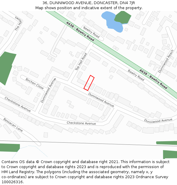 36, DUNNIWOOD AVENUE, DONCASTER, DN4 7JR: Location map and indicative extent of plot