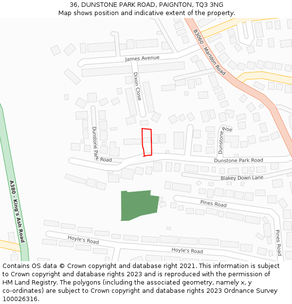 36, DUNSTONE PARK ROAD, PAIGNTON, TQ3 3NG: Location map and indicative extent of plot