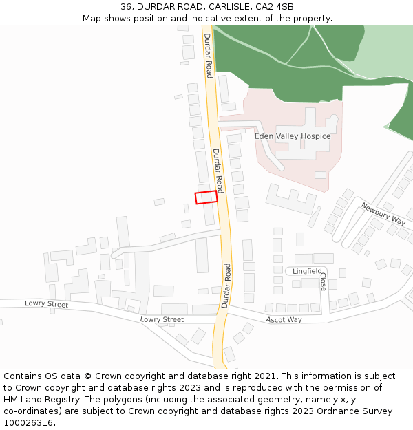 36, DURDAR ROAD, CARLISLE, CA2 4SB: Location map and indicative extent of plot