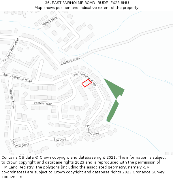 36, EAST FAIRHOLME ROAD, BUDE, EX23 8HU: Location map and indicative extent of plot