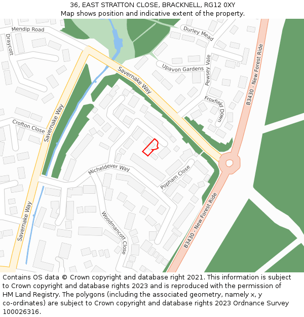 36, EAST STRATTON CLOSE, BRACKNELL, RG12 0XY: Location map and indicative extent of plot