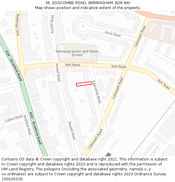 36, EDGCOMBE ROAD, BIRMINGHAM, B28 8AY: Location map and indicative extent of plot