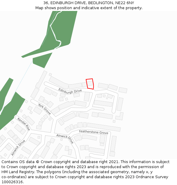 36, EDINBURGH DRIVE, BEDLINGTON, NE22 6NY: Location map and indicative extent of plot