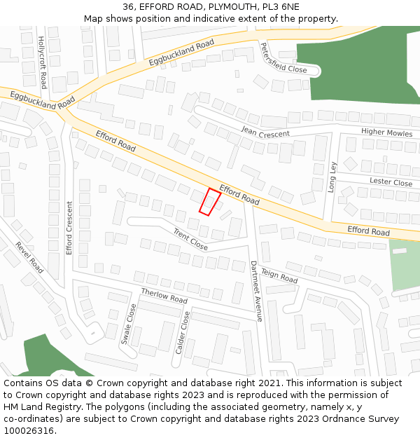 36, EFFORD ROAD, PLYMOUTH, PL3 6NE: Location map and indicative extent of plot