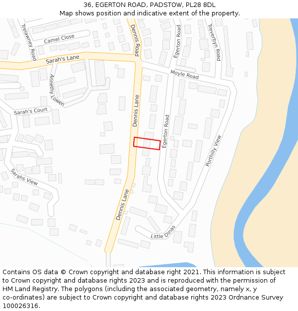 36, EGERTON ROAD, PADSTOW, PL28 8DL: Location map and indicative extent of plot