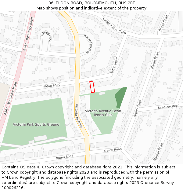 36, ELDON ROAD, BOURNEMOUTH, BH9 2RT: Location map and indicative extent of plot