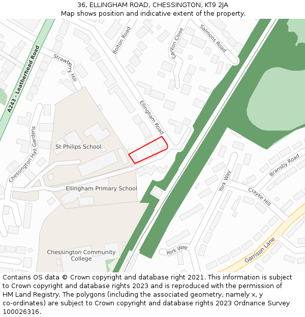 36, ELLINGHAM ROAD, CHESSINGTON, KT9 2JA: Location map and indicative extent of plot