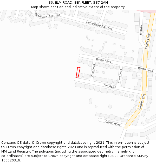 36, ELM ROAD, BENFLEET, SS7 2AH: Location map and indicative extent of plot