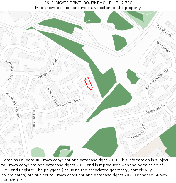 36, ELMGATE DRIVE, BOURNEMOUTH, BH7 7EG: Location map and indicative extent of plot