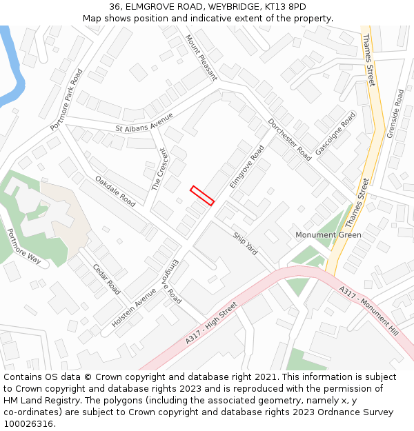 36, ELMGROVE ROAD, WEYBRIDGE, KT13 8PD: Location map and indicative extent of plot