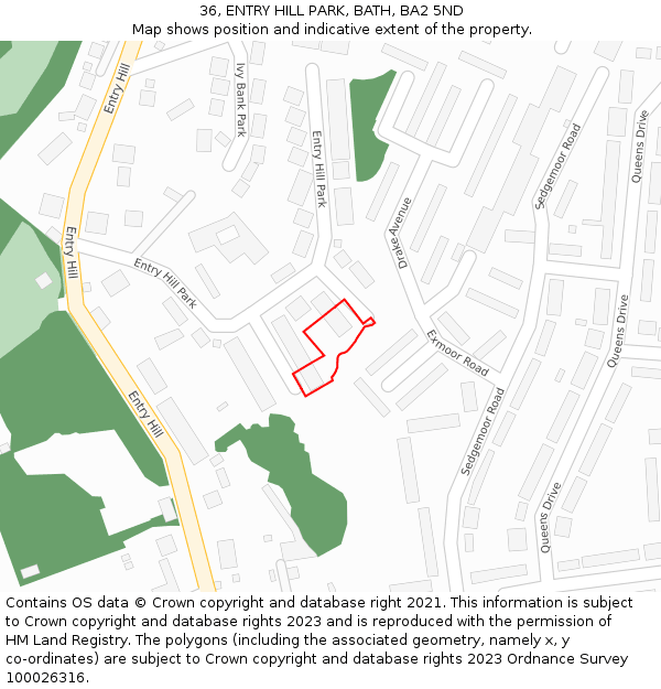 36, ENTRY HILL PARK, BATH, BA2 5ND: Location map and indicative extent of plot