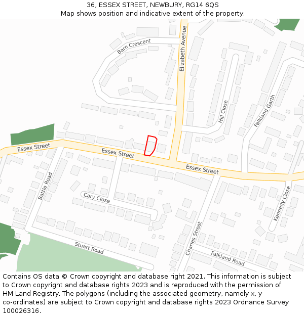 36, ESSEX STREET, NEWBURY, RG14 6QS: Location map and indicative extent of plot