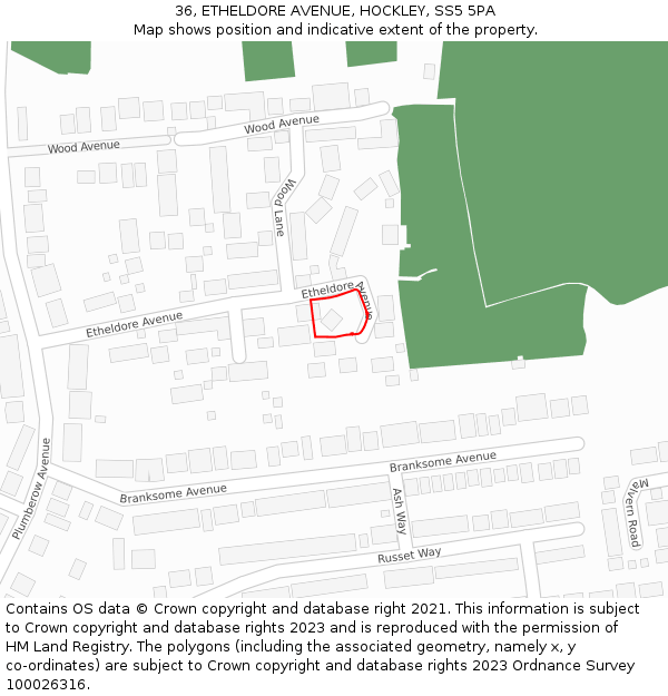 36, ETHELDORE AVENUE, HOCKLEY, SS5 5PA: Location map and indicative extent of plot