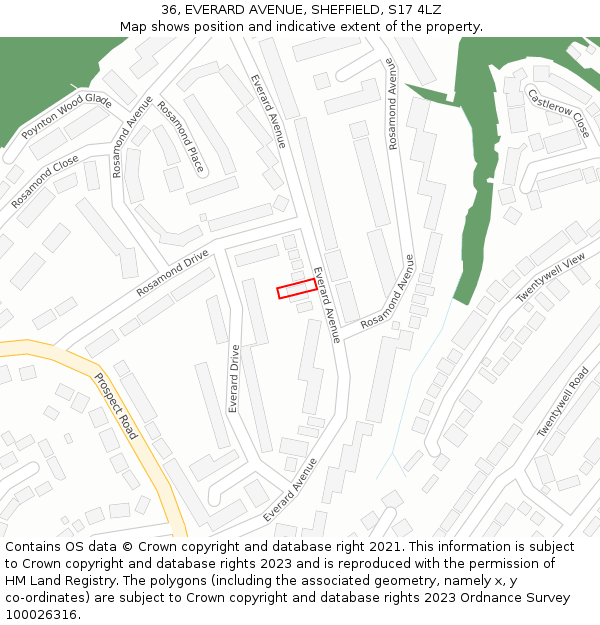 36, EVERARD AVENUE, SHEFFIELD, S17 4LZ: Location map and indicative extent of plot