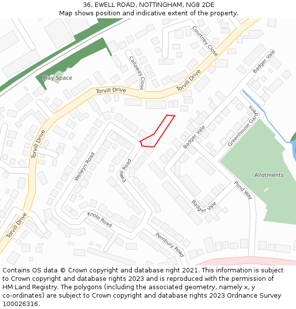 36, EWELL ROAD, NOTTINGHAM, NG8 2DE: Location map and indicative extent of plot