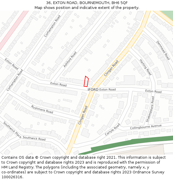 36, EXTON ROAD, BOURNEMOUTH, BH6 5QF: Location map and indicative extent of plot