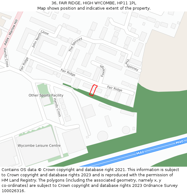 36, FAIR RIDGE, HIGH WYCOMBE, HP11 1PL: Location map and indicative extent of plot