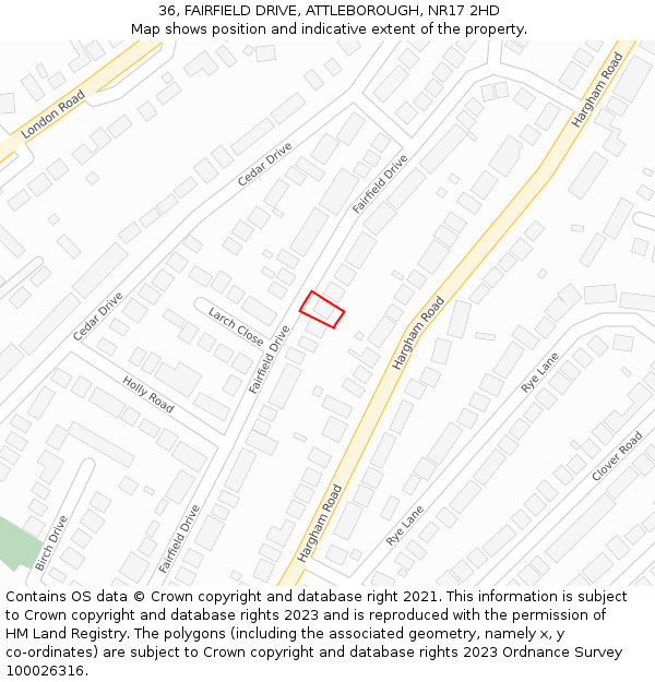 36, FAIRFIELD DRIVE, ATTLEBOROUGH, NR17 2HD: Location map and indicative extent of plot