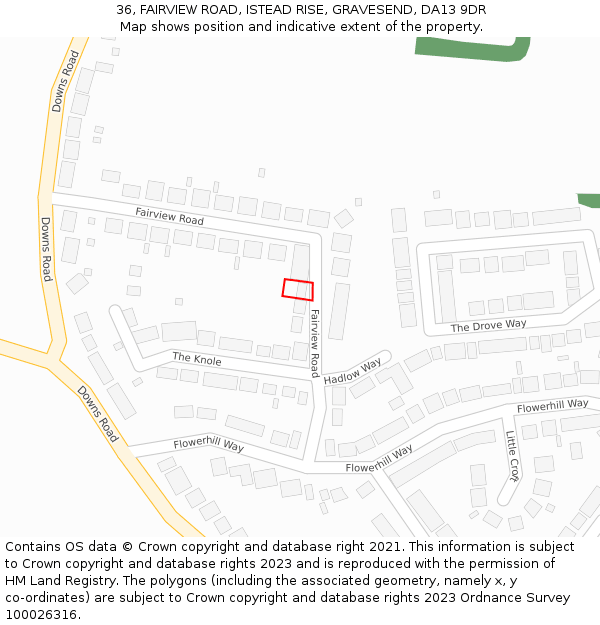 36, FAIRVIEW ROAD, ISTEAD RISE, GRAVESEND, DA13 9DR: Location map and indicative extent of plot