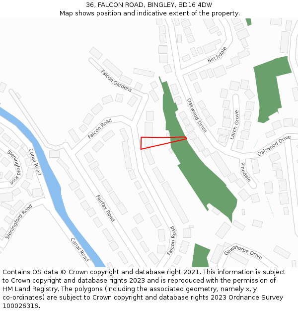36, FALCON ROAD, BINGLEY, BD16 4DW: Location map and indicative extent of plot