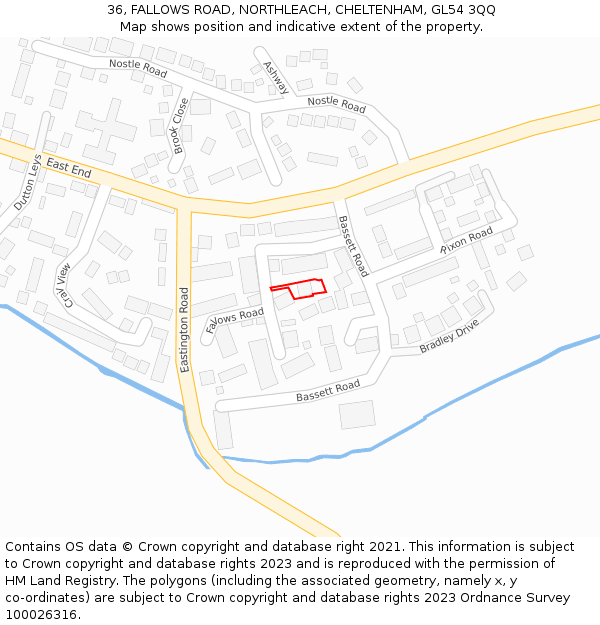 36, FALLOWS ROAD, NORTHLEACH, CHELTENHAM, GL54 3QQ: Location map and indicative extent of plot