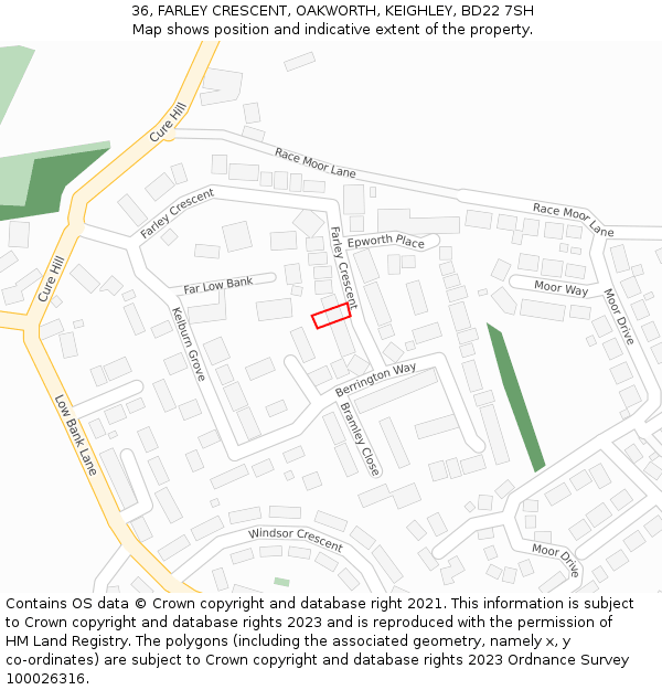 36, FARLEY CRESCENT, OAKWORTH, KEIGHLEY, BD22 7SH: Location map and indicative extent of plot