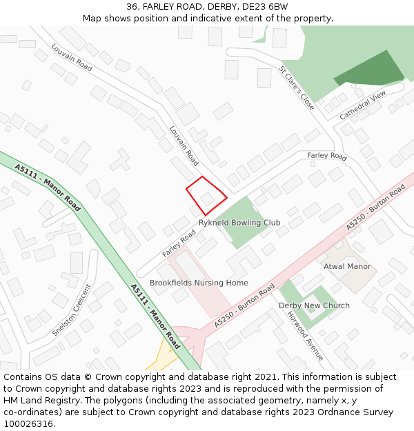 36, FARLEY ROAD, DERBY, DE23 6BW: Location map and indicative extent of plot