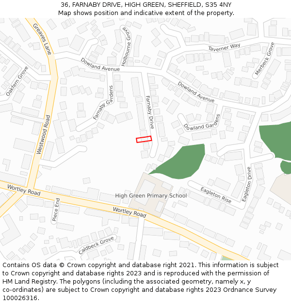 36, FARNABY DRIVE, HIGH GREEN, SHEFFIELD, S35 4NY: Location map and indicative extent of plot