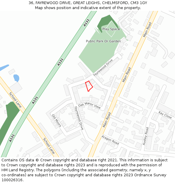 36, FAYREWOOD DRIVE, GREAT LEIGHS, CHELMSFORD, CM3 1GY: Location map and indicative extent of plot