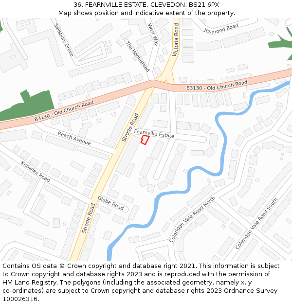 36, FEARNVILLE ESTATE, CLEVEDON, BS21 6PX: Location map and indicative extent of plot