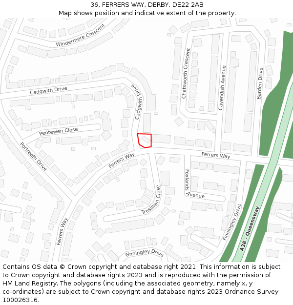 36, FERRERS WAY, DERBY, DE22 2AB: Location map and indicative extent of plot