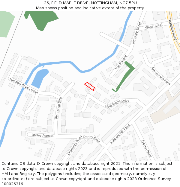 36, FIELD MAPLE DRIVE, NOTTINGHAM, NG7 5PU: Location map and indicative extent of plot