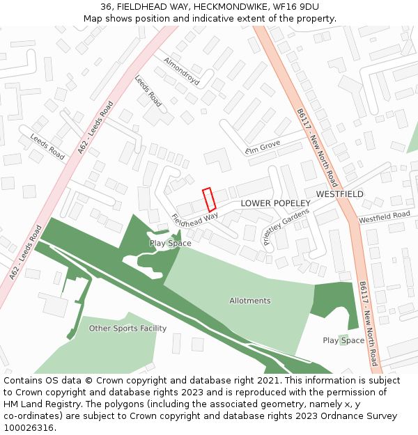 36, FIELDHEAD WAY, HECKMONDWIKE, WF16 9DU: Location map and indicative extent of plot