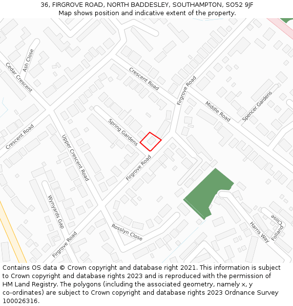 36, FIRGROVE ROAD, NORTH BADDESLEY, SOUTHAMPTON, SO52 9JF: Location map and indicative extent of plot