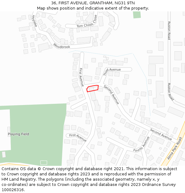 36, FIRST AVENUE, GRANTHAM, NG31 9TN: Location map and indicative extent of plot