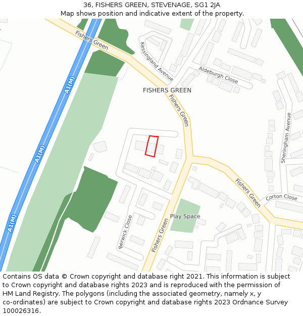 36, FISHERS GREEN, STEVENAGE, SG1 2JA: Location map and indicative extent of plot