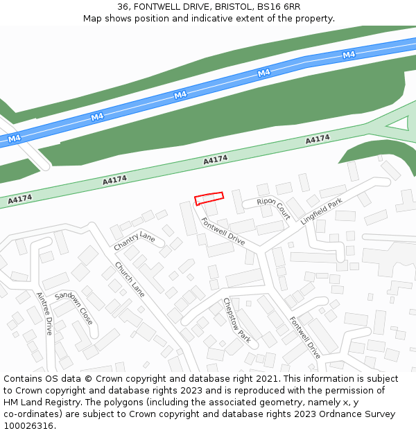 36, FONTWELL DRIVE, BRISTOL, BS16 6RR: Location map and indicative extent of plot